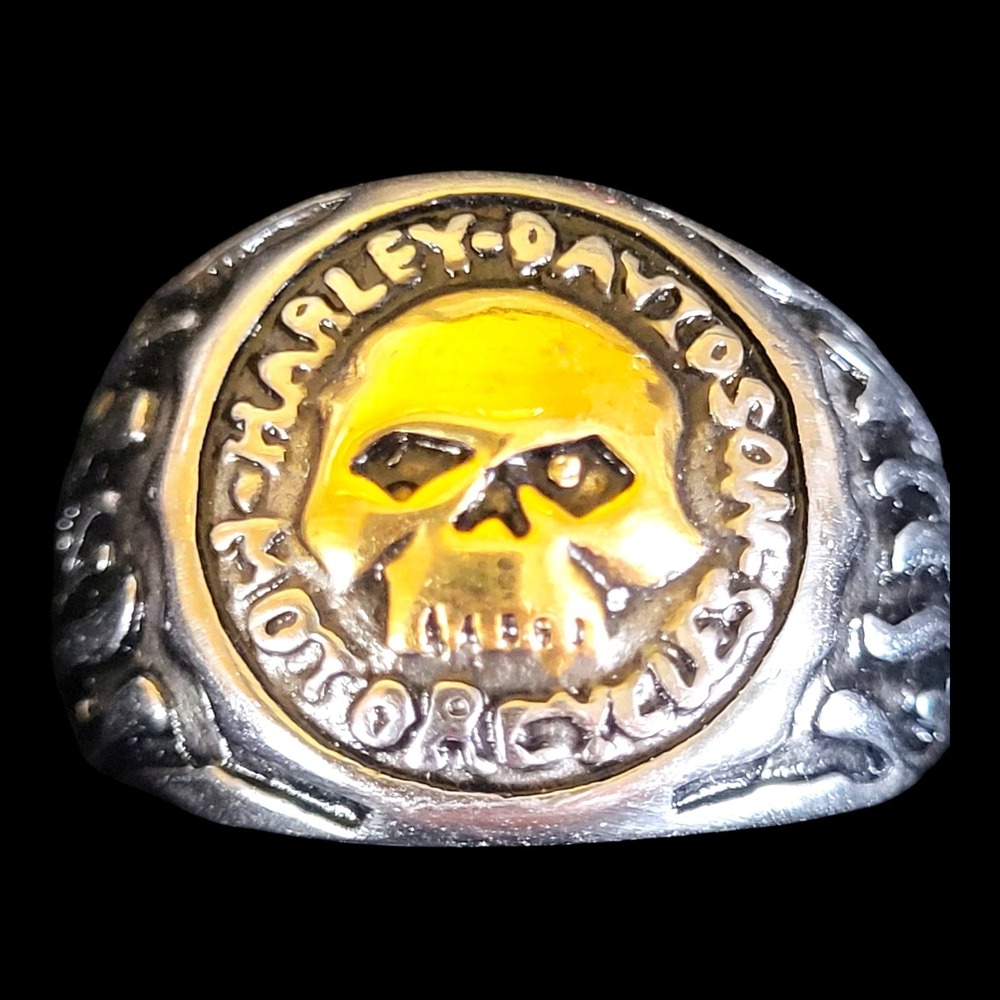 Men's Biker Ring Harley Davidson Motorcycles Gold Skull Size 11 Stainless Steel